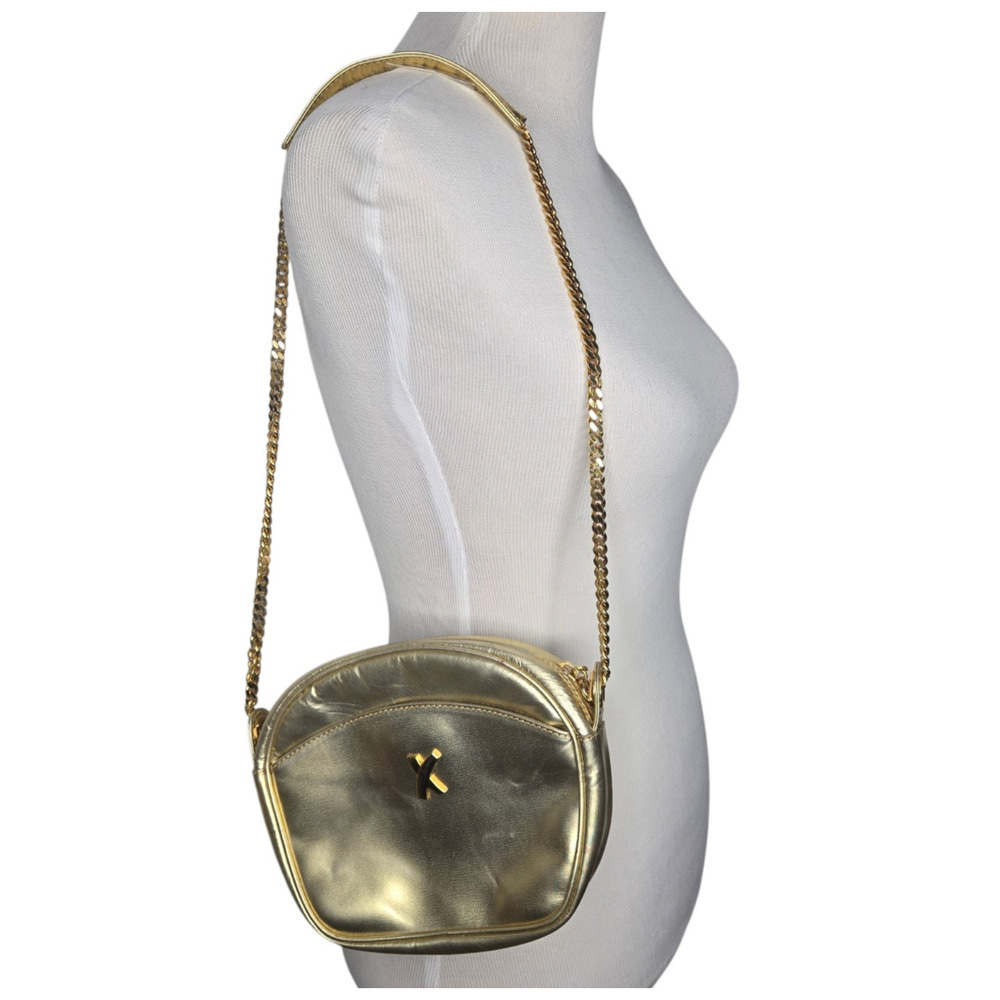 Paloma Picasso VTG Purse Gold Chain Shoulder Bag Metallic Leather X Kiss Logo